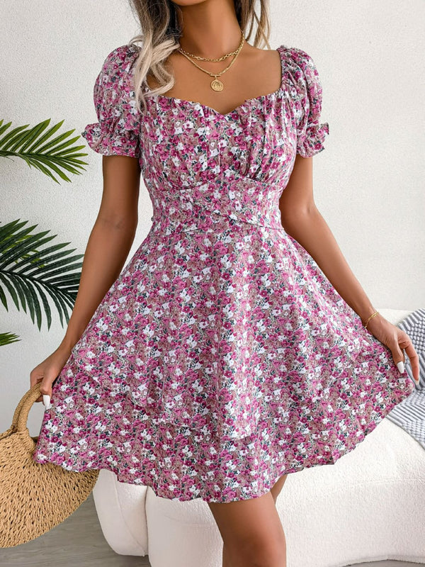 Floral Sweetheart Neck Flounce Sleeve Mini Dress - Bakers Shoes store