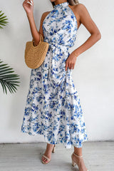 Floral Tie Waist Backless Maxi Dress - Bakers Shoes store