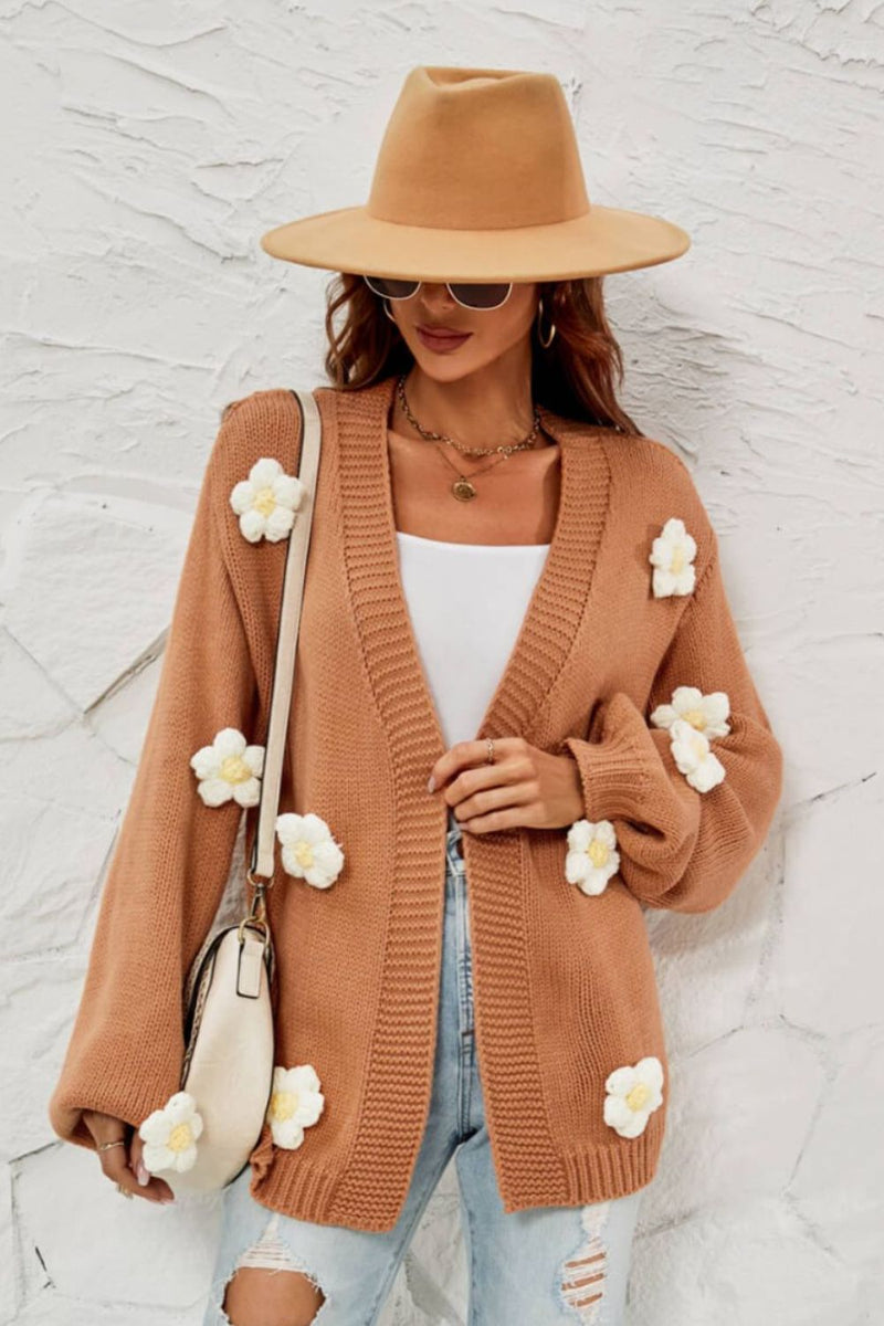 Flower Detail Open Front Cardigan - Bakers Shoes store