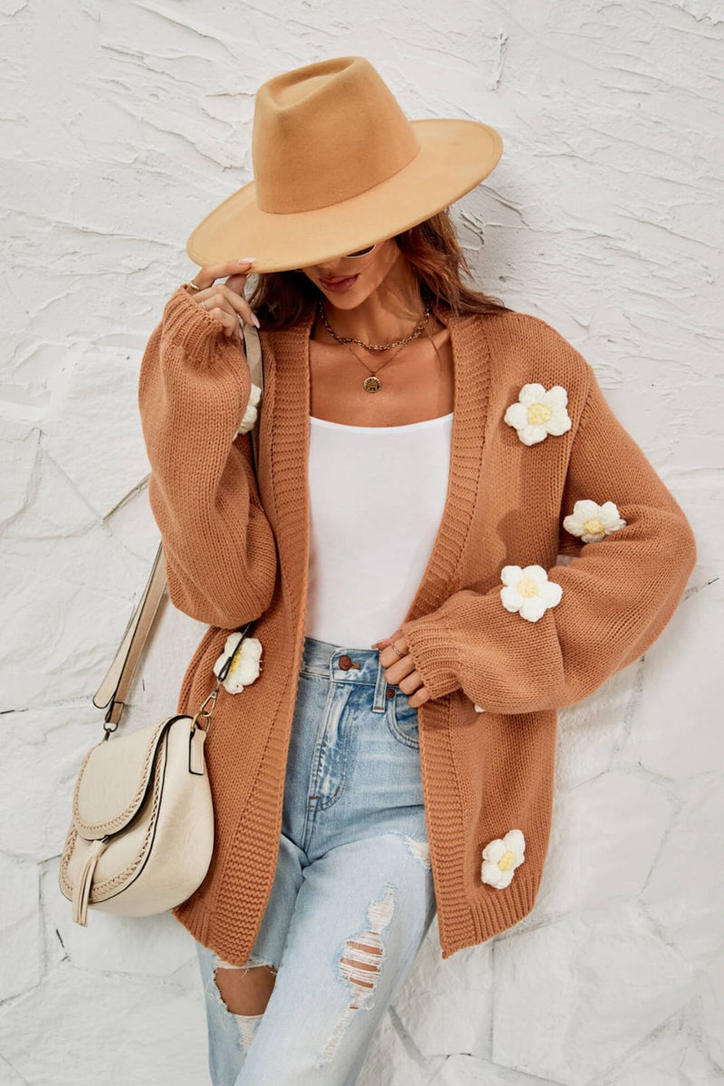 Flower Detail Open Front Cardigan - Bakers Shoes store