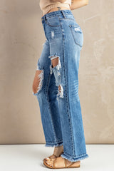 Frayed Hem Distressed Jeans with Pockets - Bakers Shoes store