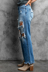 Frayed Hem Distressed Jeans with Pockets - Bakers Shoes store