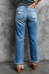 Frayed Hem Distressed Jeans with Pockets - Bakers Shoes store