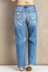 Frayed Hem Distressed Jeans with Pockets - Bakers Shoes store