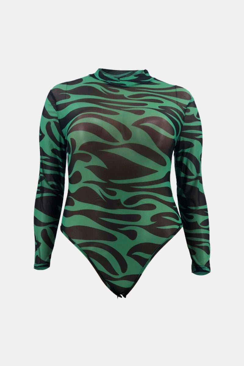 Full Size Abstract Print Mock Neck Bodysuit - Bakers Shoes store