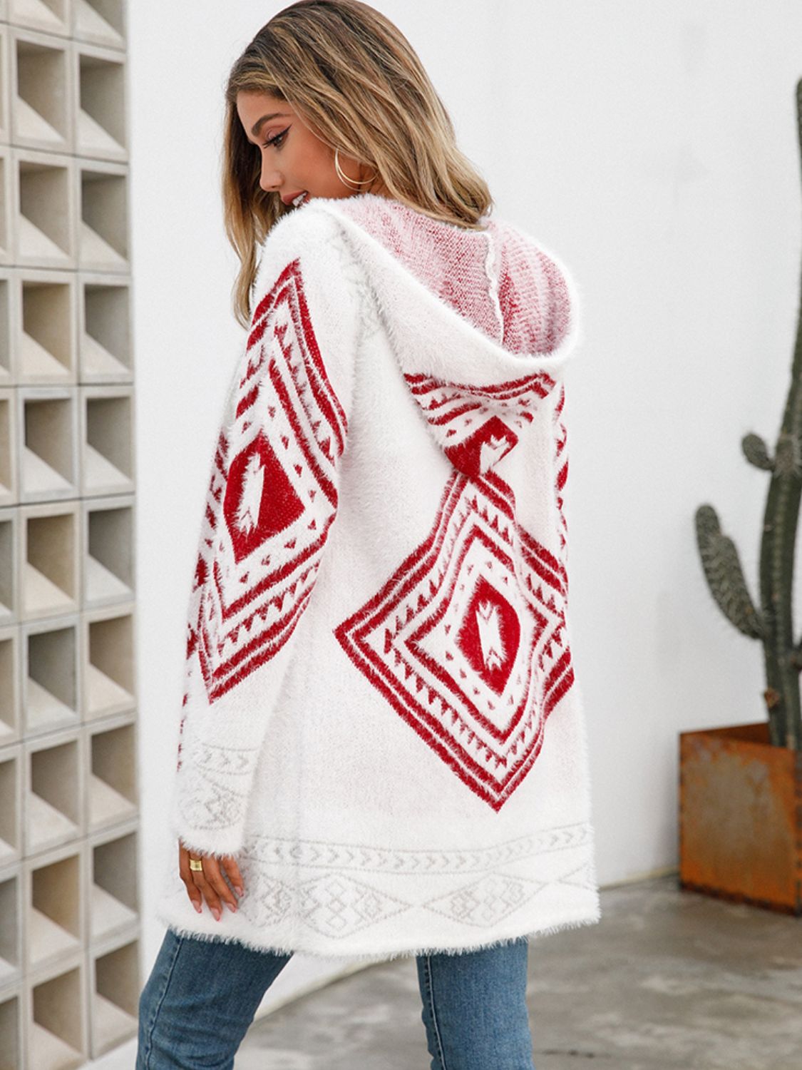Geometric Fuzzy Hooded Cardigan - Bakers Shoes store
