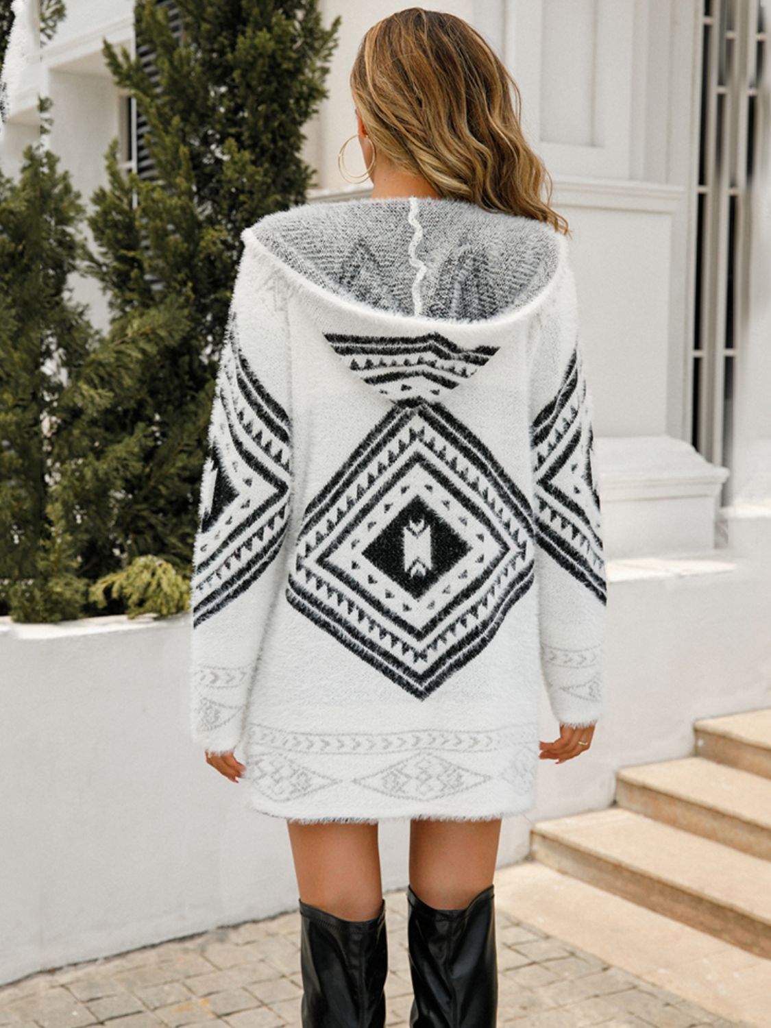 Geometric Fuzzy Hooded Cardigan - Bakers Shoes store