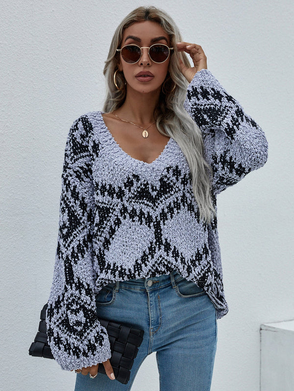 Geometric Print Chunky Knit Sweater - Bakers Shoes store