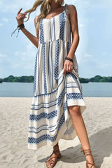 Geometric Print Tie-Shoulder Tiered Maxi Dress - Bakers Shoes store