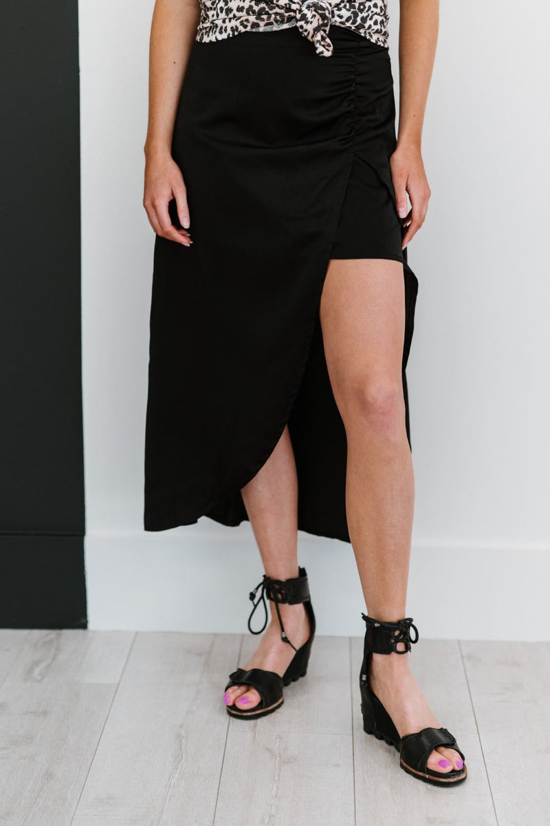 Glam It Up Ruched Satin Tulip Hem Skirt - Bakers Shoes store