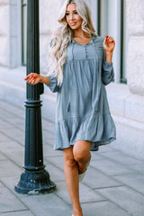 Half Button Ruffle Hem Babydoll Dress - Bakers Shoes store