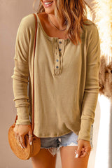 Half Button Waffle Knit Long Sleeve Top - Bakers Shoes store