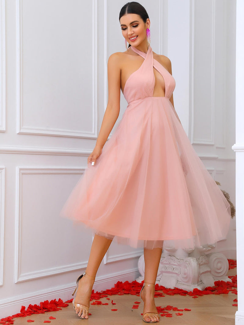 Halter Neck Backless Tulle Dress - Bakers Shoes store