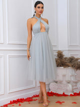 Halter Neck Backless Tulle Dress - Bakers Shoes store