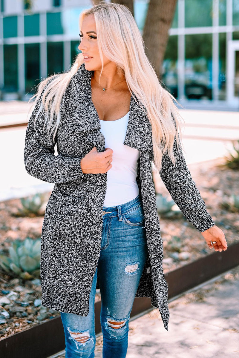 Heathered Open Front Longline Cardigan with Pockets - Bakers Shoes store
