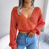 Heathered Surplice Cropped Sweater - Bakers Shoes store