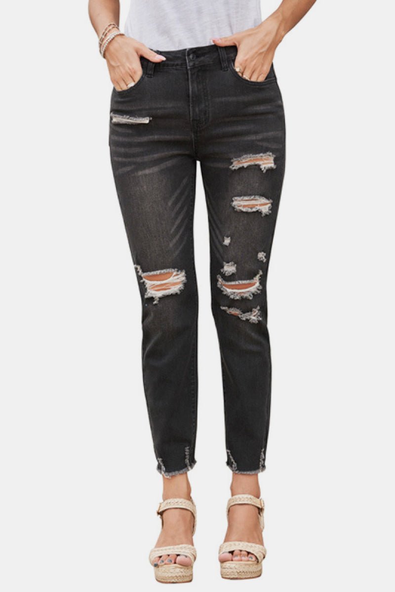 High Rise Distressed Cropped Jeans - Bakers Shoes store
