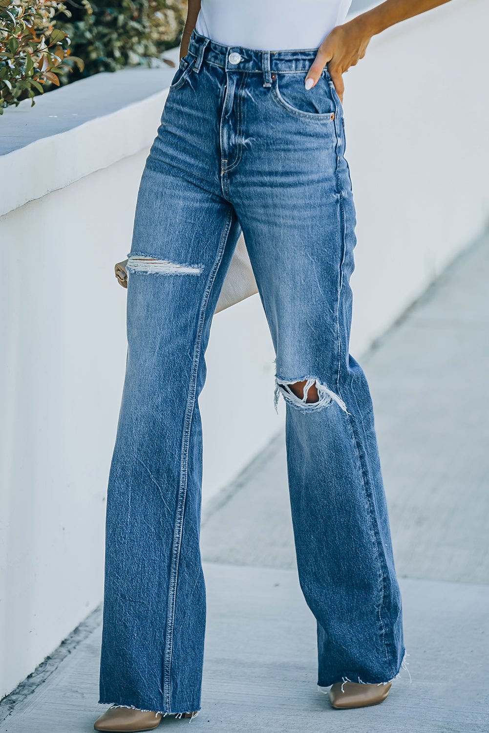 High-Rise Distressed Raw Hem Jeans - Bakers Shoes store