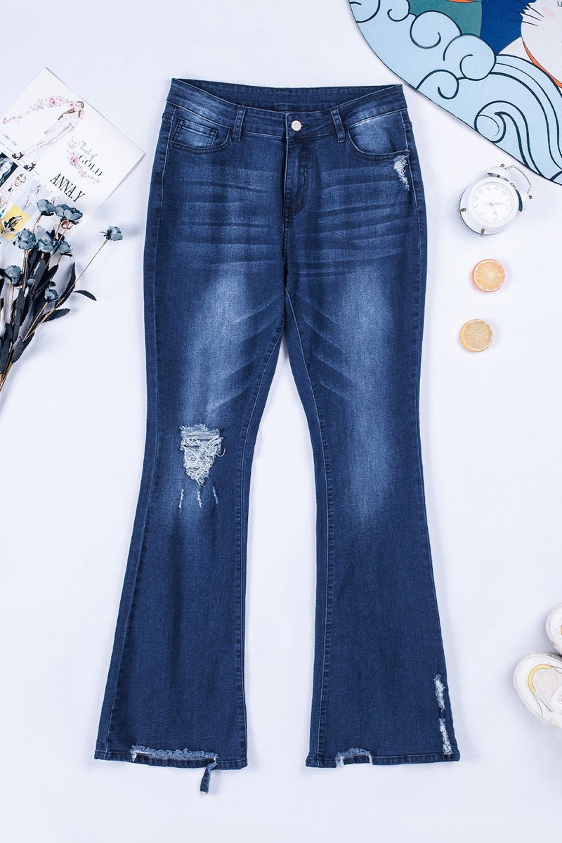 High Waist Distressed Flared Jeans - Bakers Shoes store