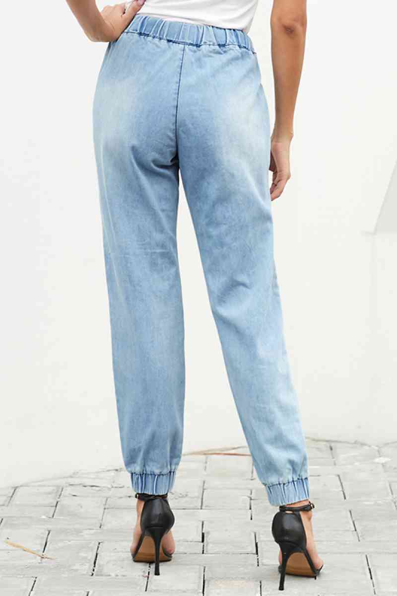 High Waist Elasticated Bottom Distressed Jeans - Bakers Shoes store