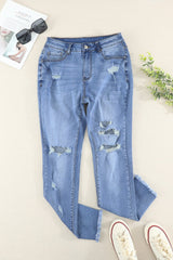 High Waist Frayed Hem Distressed Skinny Jeans - Bakers Shoes store
