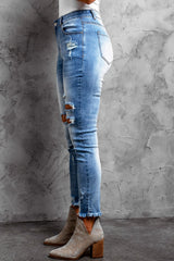 High Waist Frayed Hem Distressed Skinny Jeans - Bakers Shoes store