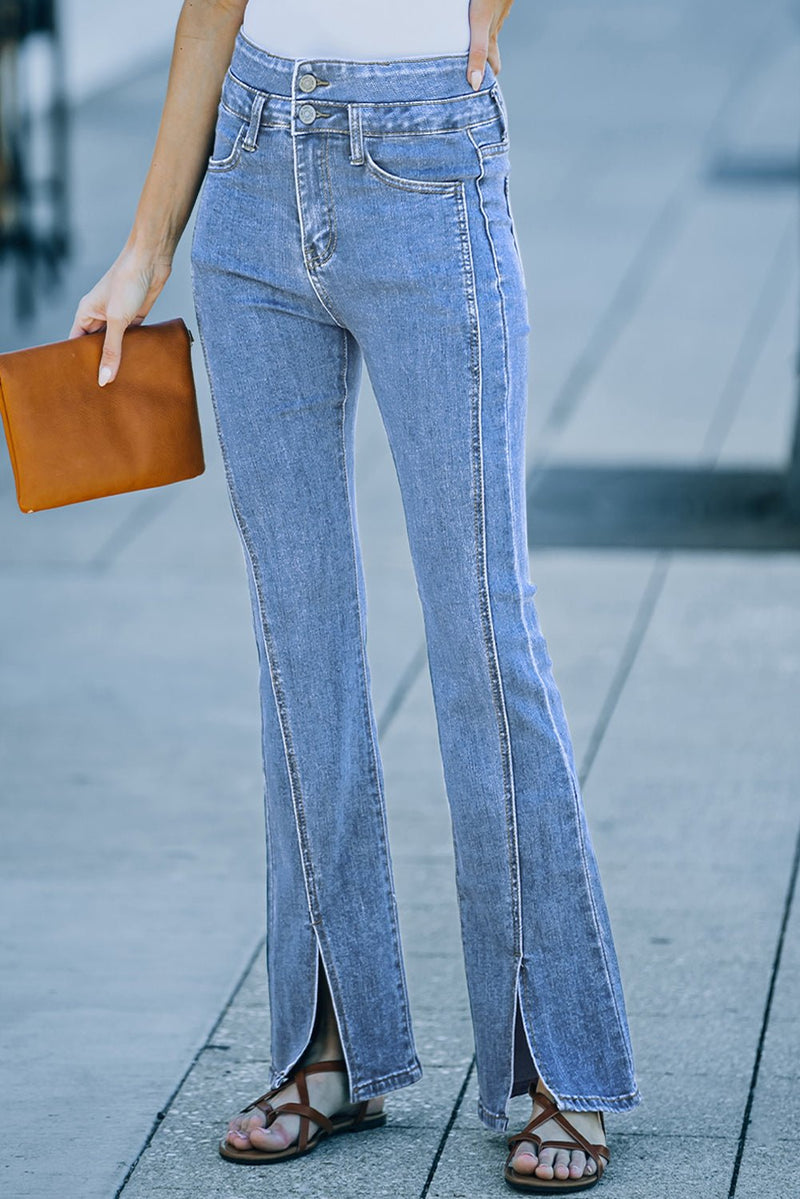 High Waist Seam Detail Slit Flare Jeans - Bakers Shoes store