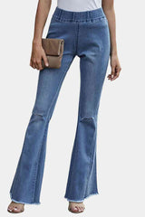 High Waist Slits Raw Edge Flare Jeans - Bakers Shoes store