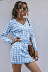 Houndstooth Button Front Sweater and Skirt Set - Bakers Shoes store