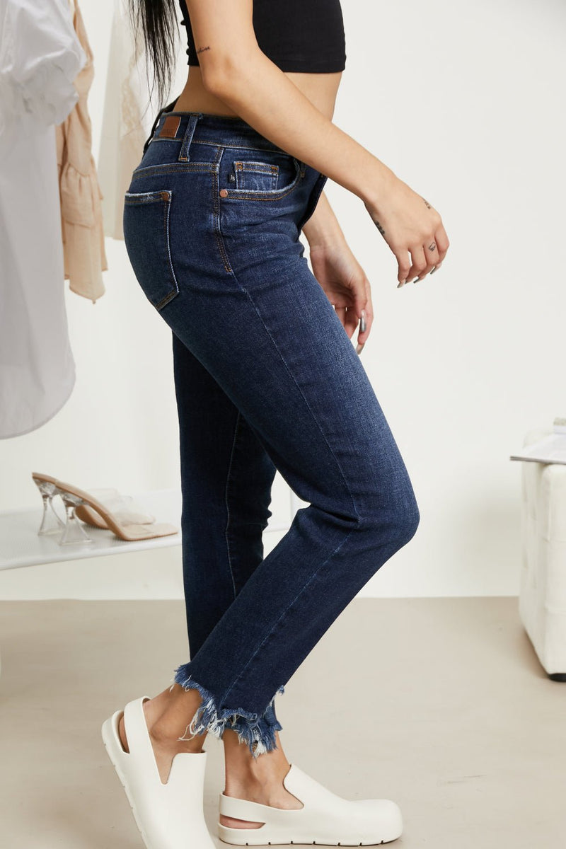 Judy Blue Beatrice Full Size Destroyed Hem Slim Fit Jeans - Bakers Shoes store