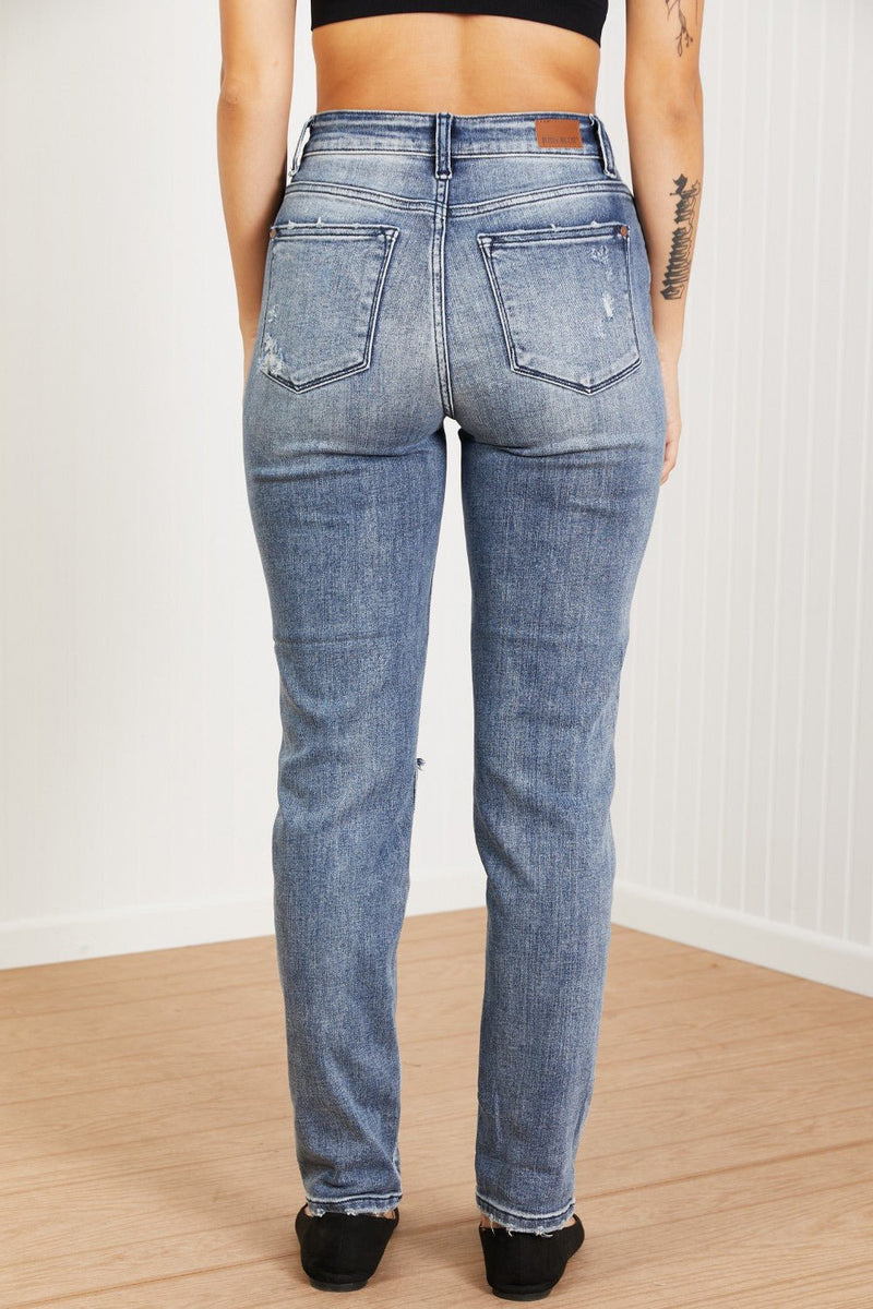 Judy Blue Gracie Full Size Mid-Rise Distressed Boyfriend Jeans - Bakers Shoes store
