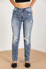 Judy Blue Gracie Full Size Mid-Rise Distressed Boyfriend Jeans - Bakers Shoes store