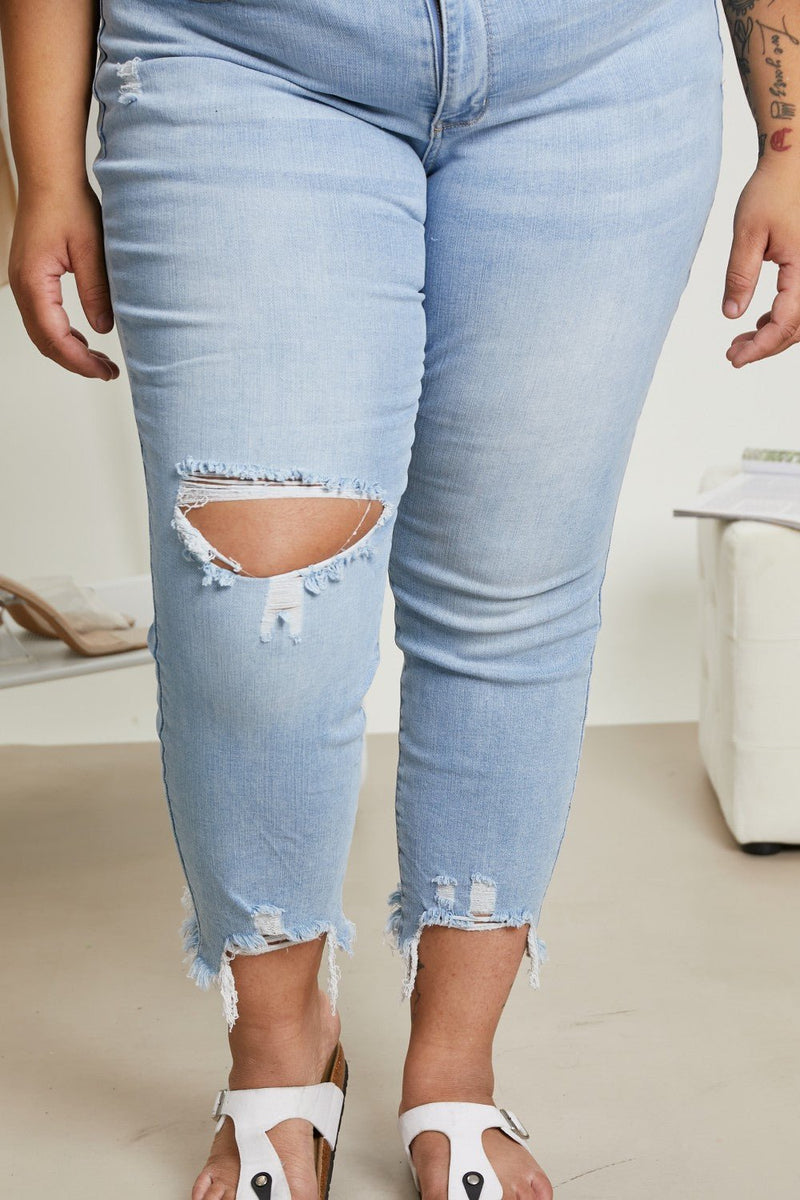 Judy Blue Isla Full Size Destroyed Hem Boyfriend Jeans - Bakers Shoes store