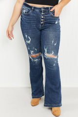 Judy Blue Ophelia Full Size Mid-Rise Destroyed Flare Jeans - Bakers Shoes store