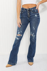 Judy Blue Ophelia Full Size Mid-Rise Destroyed Flare Jeans - Bakers Shoes store