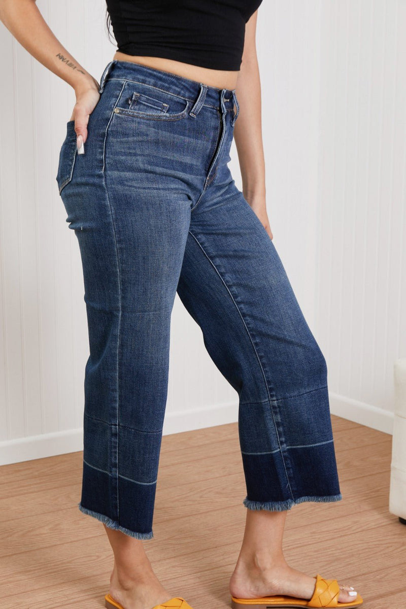 Judy Blue Savannah Full Size Wide Leg Cropped Jeans - Bakers Shoes store