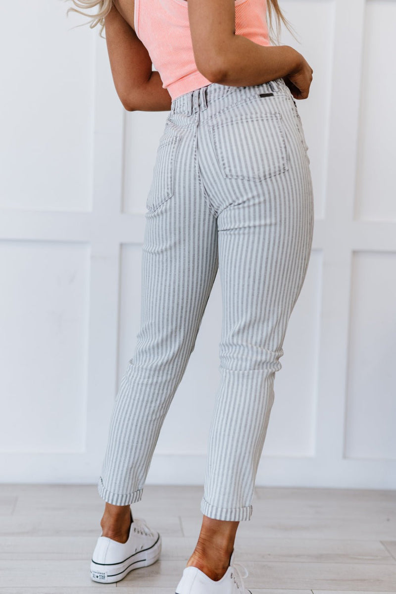 Kancan Valentina Pinstripe Mom Jeans - Bakers Shoes store
