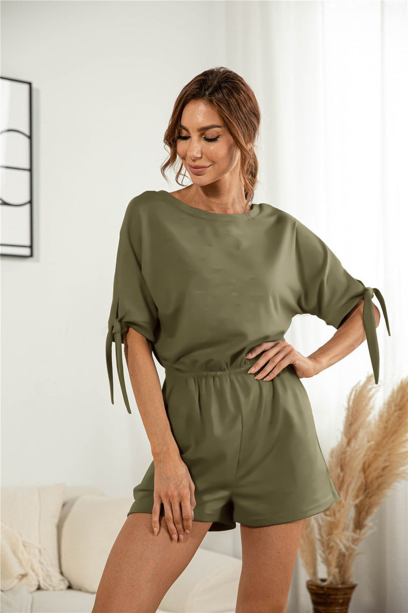 Knotted Cuff Dolman Sleeve Romper - Bakers Shoes store