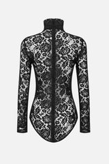 Lace High Neck Long Sleeve Bodysuit - Bakers Shoes store