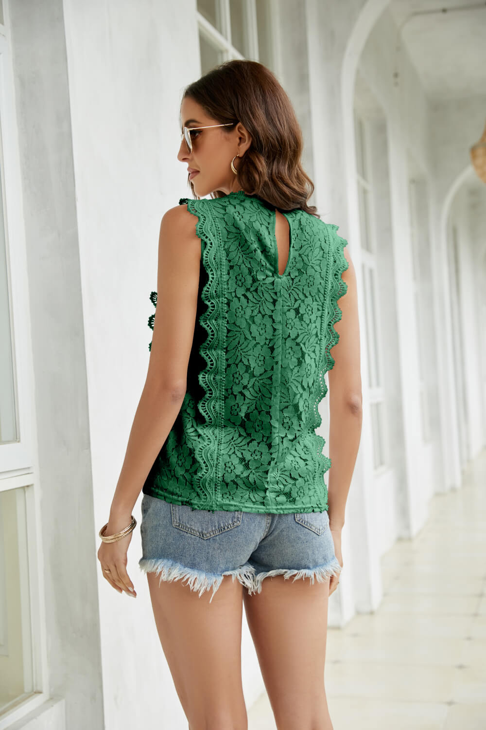 Lace Scalloped Keyhole V-Neck Tank - Bakers Shoes store