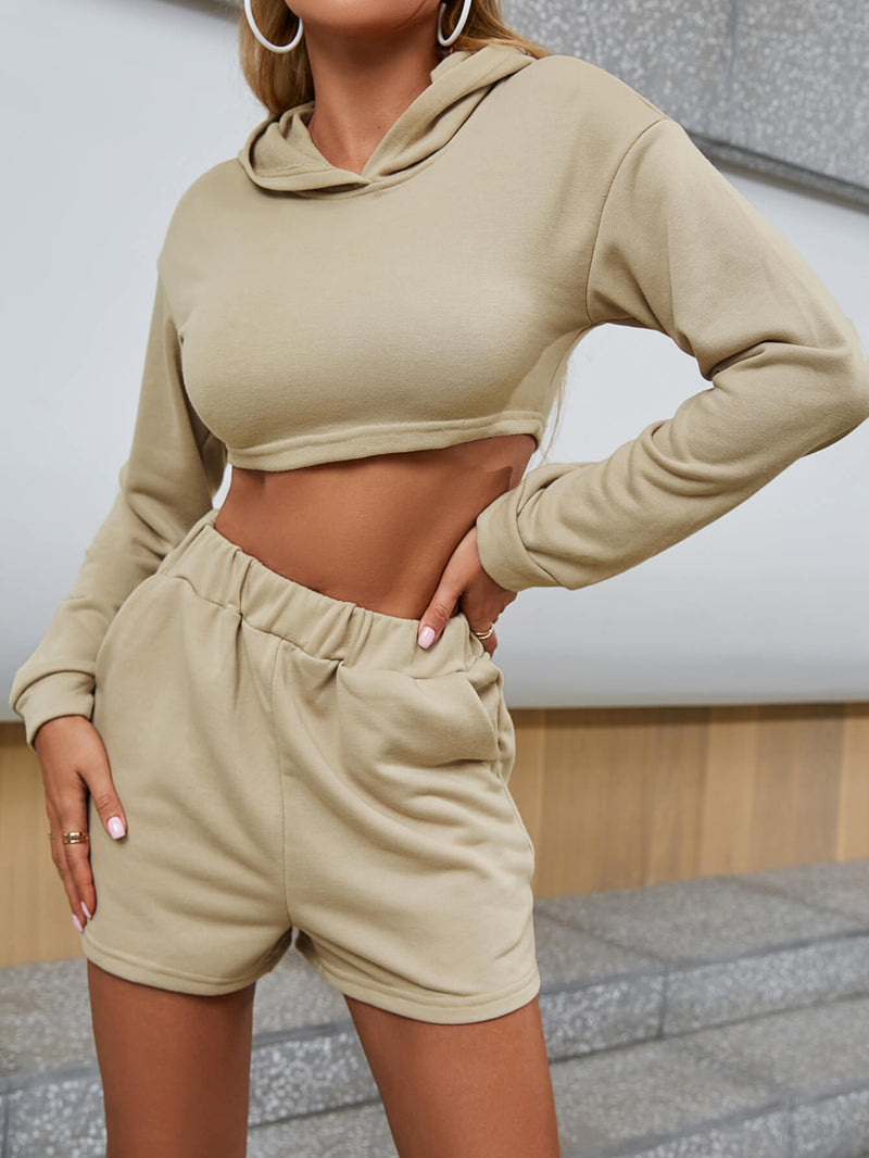 Lace-Up Cropped Hoodie and Shorts Set - Bakers Shoes store