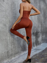 Lace Up Strapless Ruched Jumpsuit - Bakers Shoes store