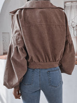 Lantern Sleeve Cropped Corduroy Jacket - Bakers Shoes store