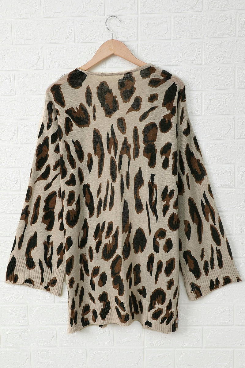 Leopard Bell Sleeve Open Front Knit Cardigan - Bakers Shoes store