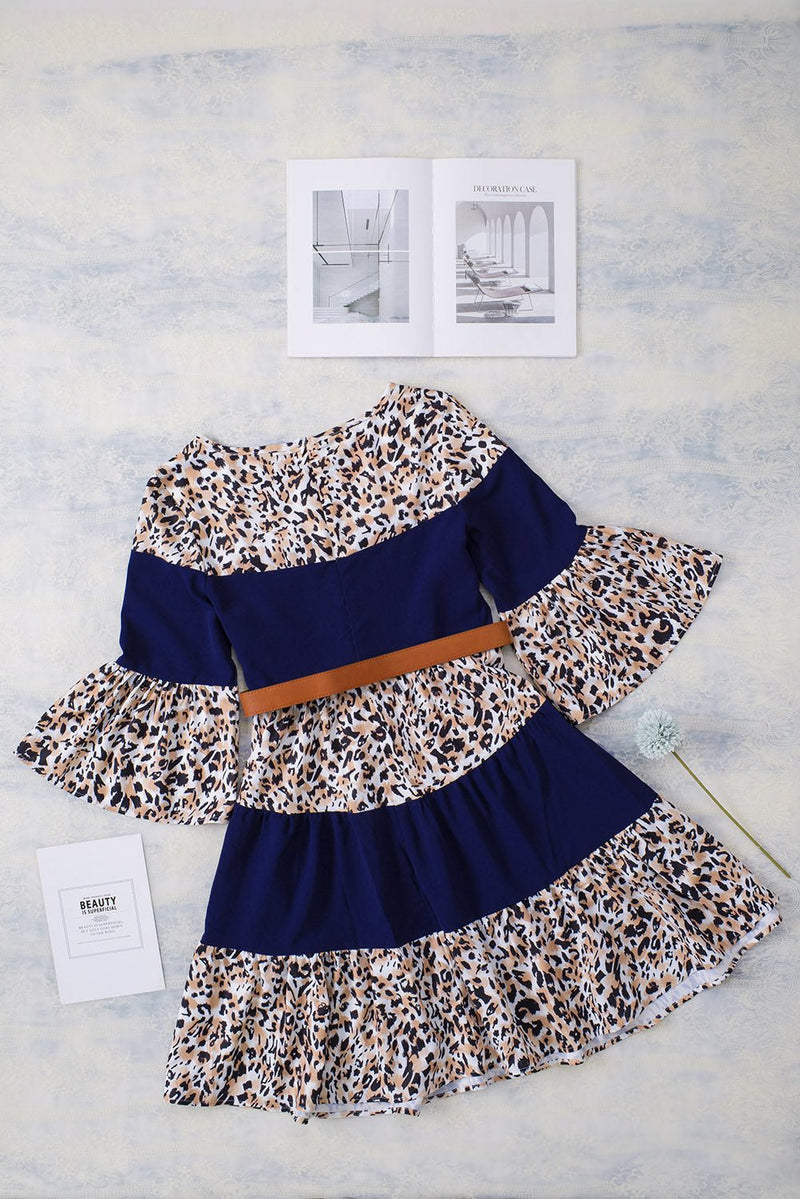Leopard Color Block Flounce Sleeve Dress - Bakers Shoes store