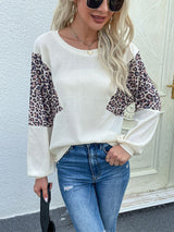 Leopard Color Block Waffle Knit Top - Bakers Shoes store