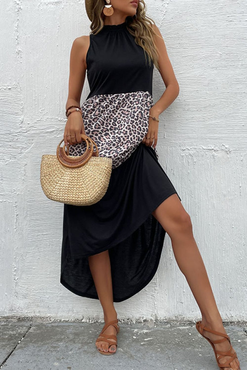 Leopard Contrast Sleeveless Maxi Dress - Bakers Shoes store