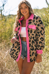 Leopard Contrast Teddy Shacket with Pockets - Bakers Shoes store