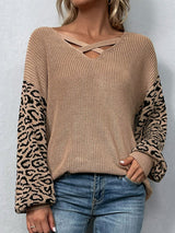 Leopard Lantern Sleeve Crisscross Sweater - Bakers Shoes store