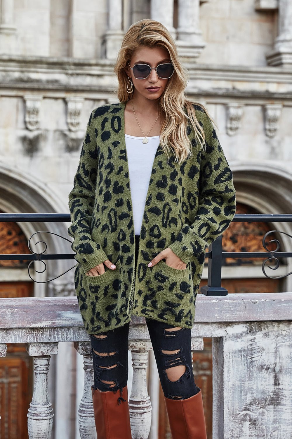 Leopard Longline Cardigan with Pockets - Bakers Shoes store